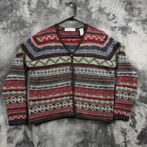 Valerie Stevens Cardigan Womens Medium Fair Isle Shetland Wool Sweater